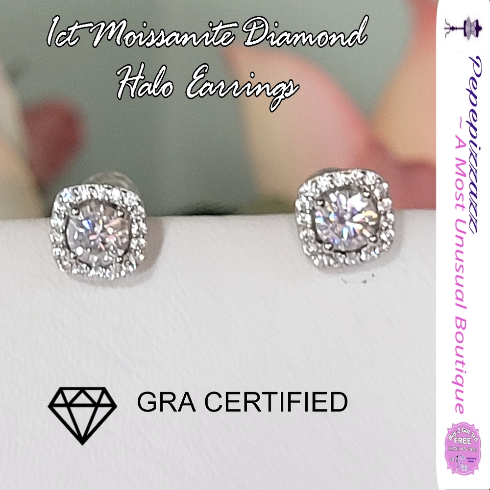 1 ct CERTIFIED MOISSANITE DIAMOND 18KG/925 halo earrings studs
